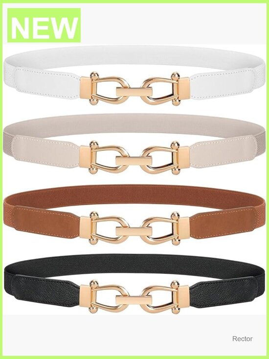 Stretchy Skinny Waist Belt Set of 4 with Gold Buckle for Dresses main image 5